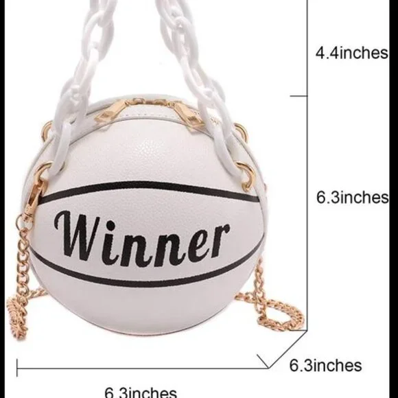 White Basketball Shaped Gold Chain Purse Crossbody Handbag - Picture 6 of 6